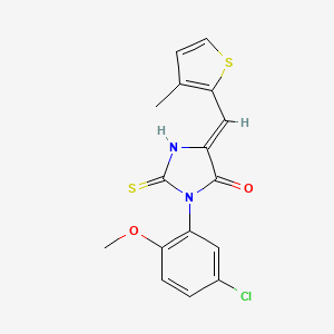 molecular formula C16H13ClN2O2S2 B13069050 3-(5-Chloro-2-methoxyphenyl)-5-[(3-methylthiophen-2-yl)methylidene]-2-sulfanylideneimidazolidin-4-one 