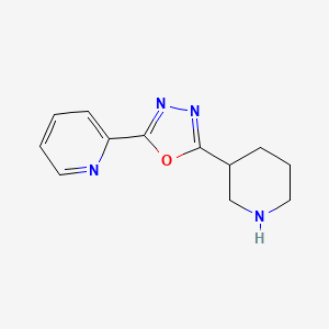 molecular formula C12H14N4O B13069057 2-(Piperidin-3-yl)-5-(pyridin-2-yl)-1,3,4-oxadiazole 