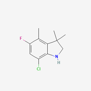 molecular formula C11H13ClFN B13069122 7-Chloro-5-fluoro-3,3,4-trimethyl-2,3-dihydro-1H-indole 