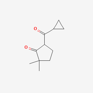 molecular formula C11H16O2 B13069217 5-Cyclopropanecarbonyl-2,2-dimethylcyclopentan-1-one 