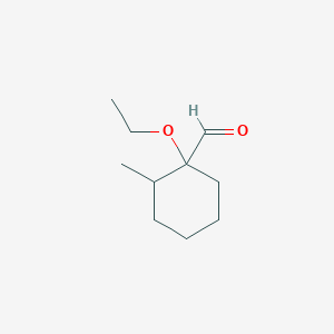 molecular formula C10H18O2 B13069234 1-Ethoxy-2-methylcyclohexane-1-carbaldehyde 