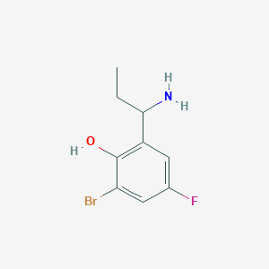 molecular formula C9H11BrFNO B13069432 2-(1-Aminopropyl)-6-bromo-4-fluorophenol 