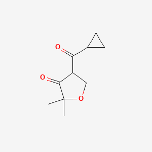 molecular formula C10H14O3 B13069446 4-Cyclopropanecarbonyl-2,2-dimethyloxolan-3-one 