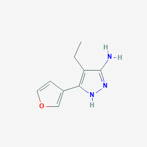 molecular formula C9H11N3O B13069454 4-Ethyl-3-(furan-3-YL)-1H-pyrazol-5-amine 