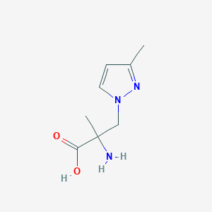 molecular formula C8H13N3O2 B13069542 2-amino-2-methyl-3-(3-methyl-1H-pyrazol-1-yl)propanoic acid 