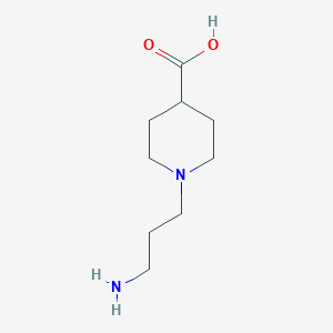 molecular formula C9H18N2O2 B13069559 1-(3-Aminopropyl)piperidine-4-carboxylic acid 