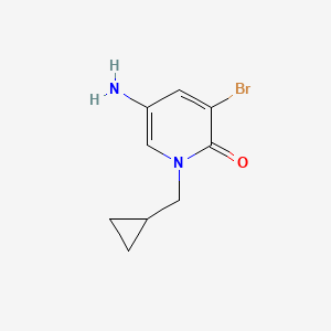 molecular formula C9H11BrN2O B13069567 5-Amino-3-bromo-1-(cyclopropylmethyl)-1,2-dihydropyridin-2-one 