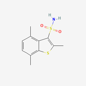 molecular formula C11H13NO2S2 B13069610 2,4,7-Trimethyl-1-benzothiophene-3-sulfonamide 