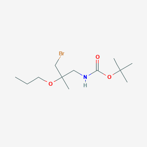 molecular formula C12H24BrNO3 B13069655 tert-Butyl N-(3-bromo-2-methyl-2-propoxypropyl)carbamate 