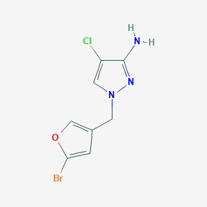 molecular formula C8H7BrClN3O B13069780 1-[(5-Bromofuran-3-yl)methyl]-4-chloro-1H-pyrazol-3-amine 