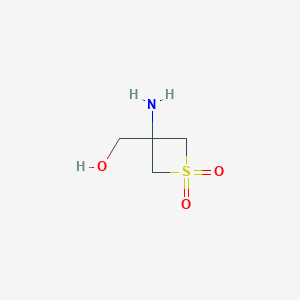 molecular formula C4H9NO3S B13069855 (3-Amino-1,1-dioxo-thietan-3-yl)methanol 