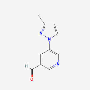 molecular formula C10H9N3O B13070085 5-(3-Methyl-1H-pyrazol-1-yl)pyridine-3-carbaldehyde 