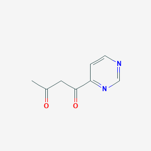 molecular formula C8H8N2O2 B13070223 1-(Pyrimidin-4-yl)butane-1,3-dione 