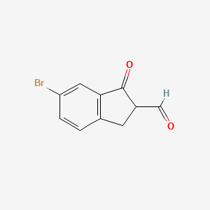 molecular formula C10H7BrO2 B13070519 6-Bromo-1-oxo-2,3-dihydro-1H-indene-2-carbaldehyde 