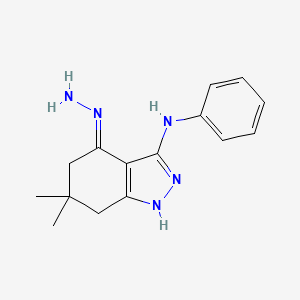 molecular formula C15H19N5 B13070575 4-hydrazinylidene-6,6-dimethyl-N-phenyl-4,5,6,7-tetrahydro-1H-indazol-3-amine 