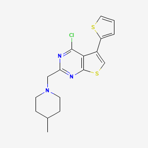 molecular formula C17H18ClN3S2 B13070625 1-{[4-Chloro-5-(thiophen-2-YL)thieno[2,3-D]pyrimidin-2-YL]methyl}-4-methylpiperidine 