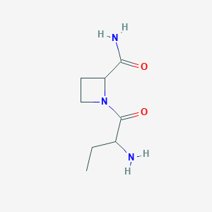 molecular formula C8H15N3O2 B13070717 1-(2-Aminobutanoyl)azetidine-2-carboxamide 