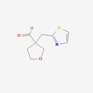 molecular formula C9H11NO2S B13070989 3-(1,3-Thiazol-2-ylmethyl)oxolane-3-carbaldehyde 