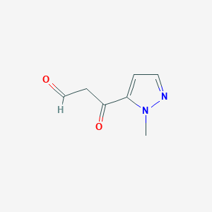 molecular formula C7H8N2O2 B13071288 3-(1-Methyl-1H-pyrazol-5-yl)-3-oxopropanal 