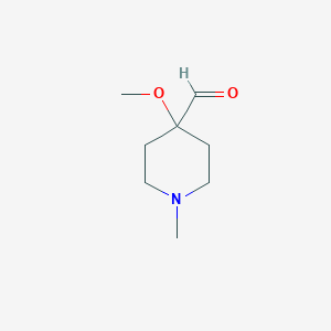 molecular formula C8H15NO2 B13071319 4-Methoxy-1-methylpiperidine-4-carbaldehyde 