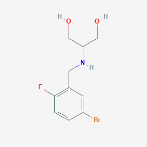 molecular formula C10H13BrFNO2 B13071360 2-{[(5-Bromo-2-fluorophenyl)methyl]amino}propane-1,3-diol 