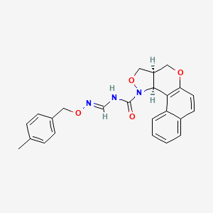 molecular formula C24H23N3O4 B13071518 (13S,17R)-N-[(1E)-{[(4-methylphenyl)methoxy]amino}methylidene]-11,15-dioxa-16-azatetracyclo[8.7.0.0^{2,7}.0^{13,17}]heptadeca-1,3,5,7,9-pentaene-16-carboxamide 