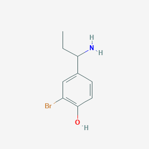 molecular formula C9H12BrNO B13071551 4-(1-Aminopropyl)-2-bromophenol 