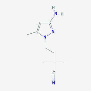 molecular formula C10H16N4 B13071705 4-(3-Amino-5-methyl-1H-pyrazol-1-yl)-2,2-dimethylbutanenitrile 