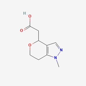 molecular formula C9H12N2O3 B13071718 2-{1-methyl-1H,4H,6H,7H-pyrano[4,3-c]pyrazol-4-yl}acetic acid 