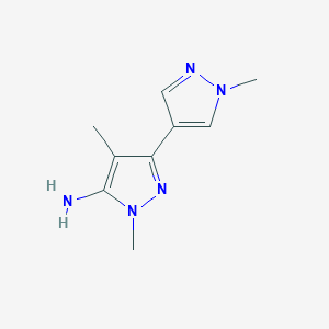 molecular formula C9H13N5 B13071719 1,4-Dimethyl-3-(1-methyl-1H-pyrazol-4-YL)-1H-pyrazol-5-amine 