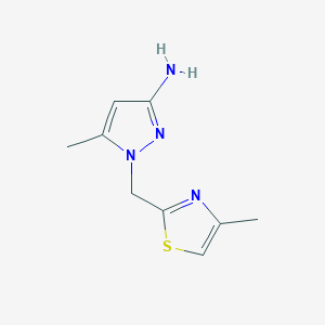 molecular formula C9H12N4S B13071782 5-Methyl-1-[(4-methyl-1,3-thiazol-2-yl)methyl]-1H-pyrazol-3-amine 