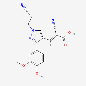 molecular formula C18H16N4O4 B13071789 2-cyano-3-[1-(2-cyanoethyl)-3-(3,4-dimethoxyphenyl)-1H-pyrazol-4-yl]prop-2-enoic acid 