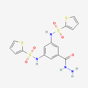 molecular formula C15H14N4O5S4 B13071824 N-[3-(hydrazinecarbonyl)-5-(thiophene-2-sulfonamido)phenyl]thiophene-2-sulfonamide CAS No. 554404-44-3