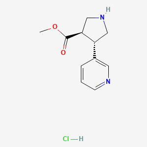 molecular formula C11H15ClN2O2 B13072136 trans-Methyl4-(pyridin-3-yl)pyrrolidine-3-carboxylatehydrochloride 