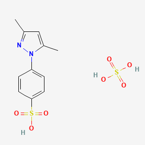 molecular formula C11H14N2O7S2 B13072156 4-(3,5-dimethyl-1H-pyrazol-1-yl)benzene-1-sulfonic acid; sulfuric acid 