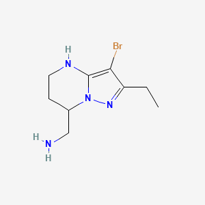 molecular formula C9H15BrN4 B13072170 {3-bromo-2-ethyl-4H,5H,6H,7H-pyrazolo[1,5-a]pyrimidin-7-yl}methanamine 