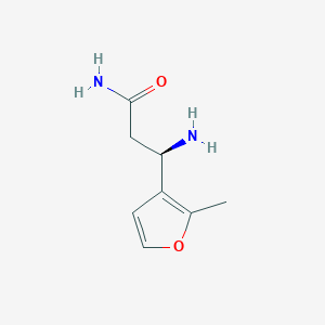 molecular formula C8H12N2O2 B13072260 (3R)-3-Amino-3-(2-methylfuran-3-yl)propanamide 