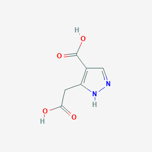 molecular formula C6H6N2O4 B13072363 5-(Carboxymethyl)-1H-pyrazole-4-carboxylic acid 