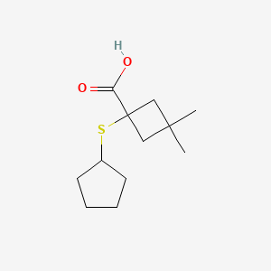 molecular formula C12H20O2S B13072521 1-(Cyclopentylsulfanyl)-3,3-dimethylcyclobutane-1-carboxylic acid 