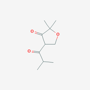 molecular formula C10H16O3 B13072559 2,2-Dimethyl-4-(2-methylpropanoyl)oxolan-3-one 