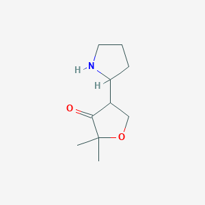 molecular formula C10H17NO2 B13072689 2,2-Dimethyl-4-(pyrrolidin-2-yl)oxolan-3-one 