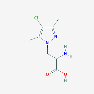 molecular formula C8H12ClN3O2 B13072762 2-amino-3-(4-chloro-3,5-dimethyl-1H-pyrazol-1-yl)propanoic acid 