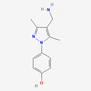 molecular formula C12H15N3O B13072812 4-[4-(Aminomethyl)-3,5-dimethyl-1H-pyrazol-1-yl]phenol 