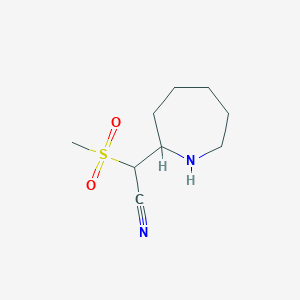 molecular formula C9H16N2O2S B13073242 2-(Azepan-2-YL)-2-methanesulfonylacetonitrile 