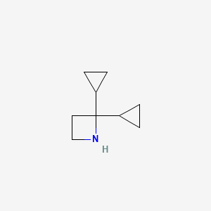 molecular formula C9H15N B13073303 2,2-Dicyclopropylazetidine 