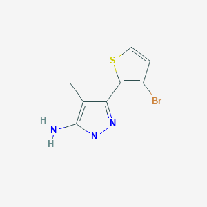 molecular formula C9H10BrN3S B13073363 3-(3-bromothiophen-2-yl)-1,4-dimethyl-1H-pyrazol-5-amine 