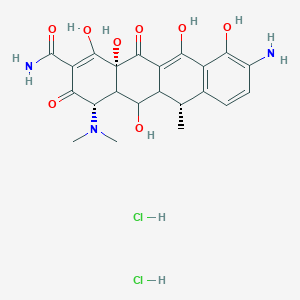 molecular formula C22H27Cl2N3O8 B13073409 (4S,6R,12aR)-9-amino-4-(dimethylamino)-1,5,10,11,12a-pentahydroxy-6-methyl-3,12-dioxo-4a,5,5a,6-tetrahydro-4H-tetracene-2-carboxamide;dihydrochloride 