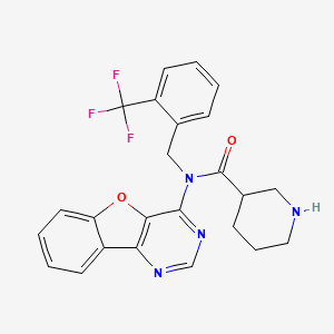 molecular formula C24H21F3N4O2 B13073636 N-([1]benzofuro[3,2-d]pyrimidin-4-yl)-N-[[2-(trifluoromethyl)phenyl]methyl]piperidine-3-carboxamide 