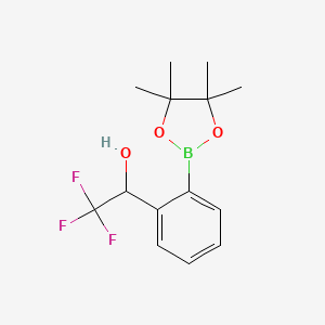 molecular formula C14H18BF3O3 B13073820 2,2,2-Trifluoro-1-(2-(4,4,5,5-tetramethyl-1,3,2-dioxaborolan-2-YL)phenyl)ethanol 