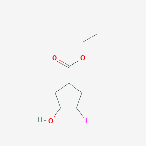 molecular formula C8H13IO3 B13074045 Ethyl 3-hydroxy-4-iodocyclopentane-1-carboxylate 